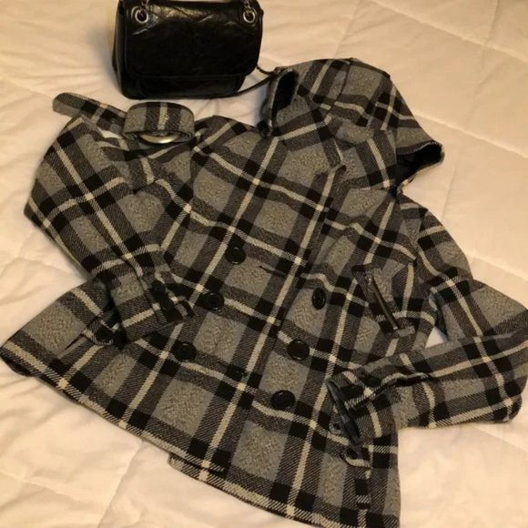 Women’s JouJou Plaid Pea Coat Jacket-size M - Picture 4 of 16